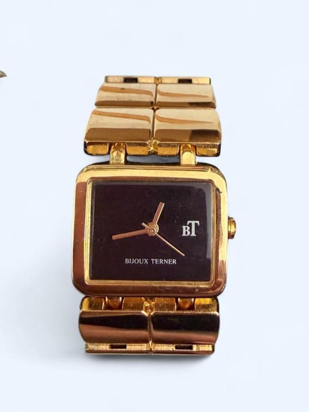 Bijoux Terner Gold and Black Square Dial Bracelet Watch